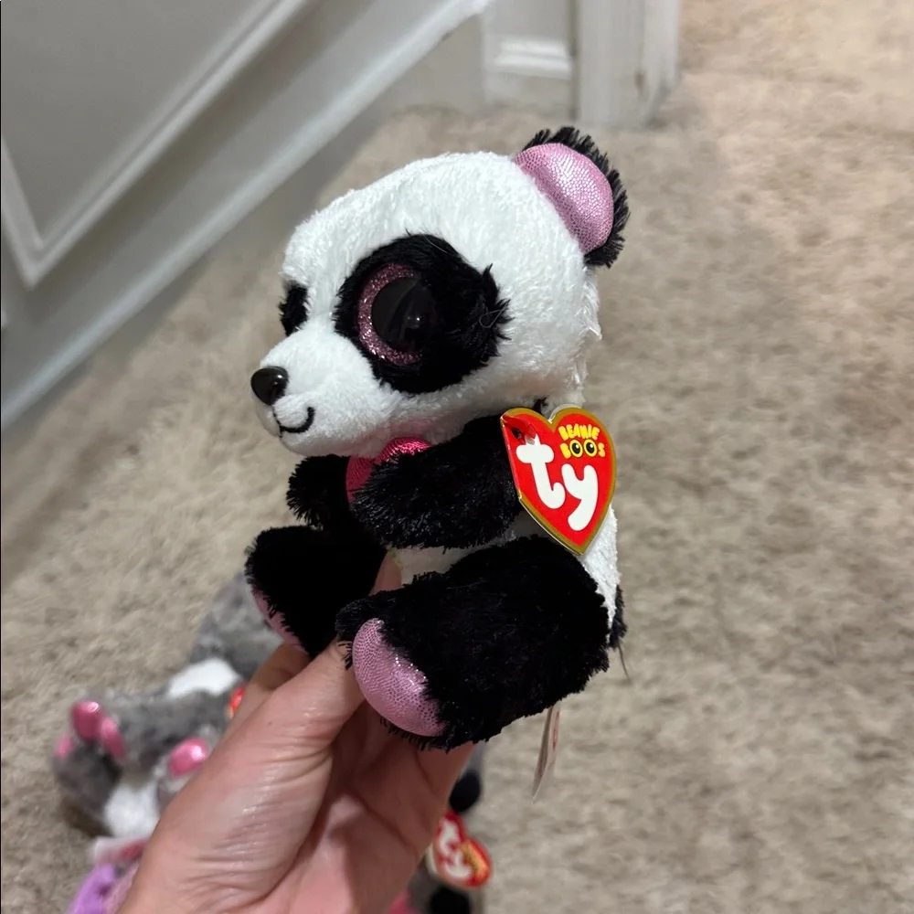 Ty Beanie Buddies Plush Set - Pink, Gray, Purple Panda & Elephant